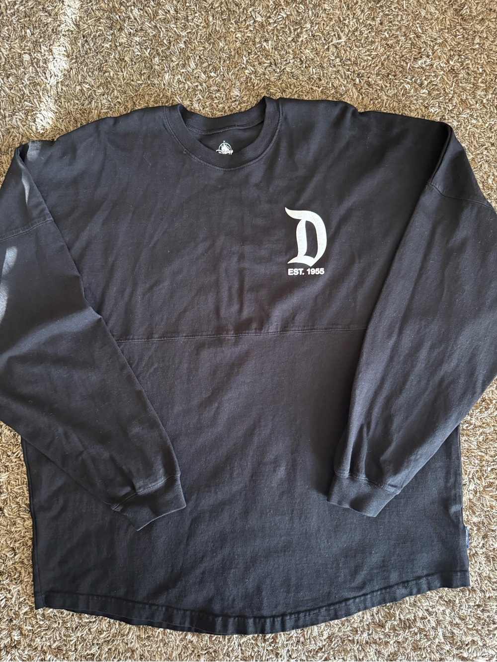 Disney Spirit Jersey Black Long Sleeve Shirt with White 'D' Chest Logo